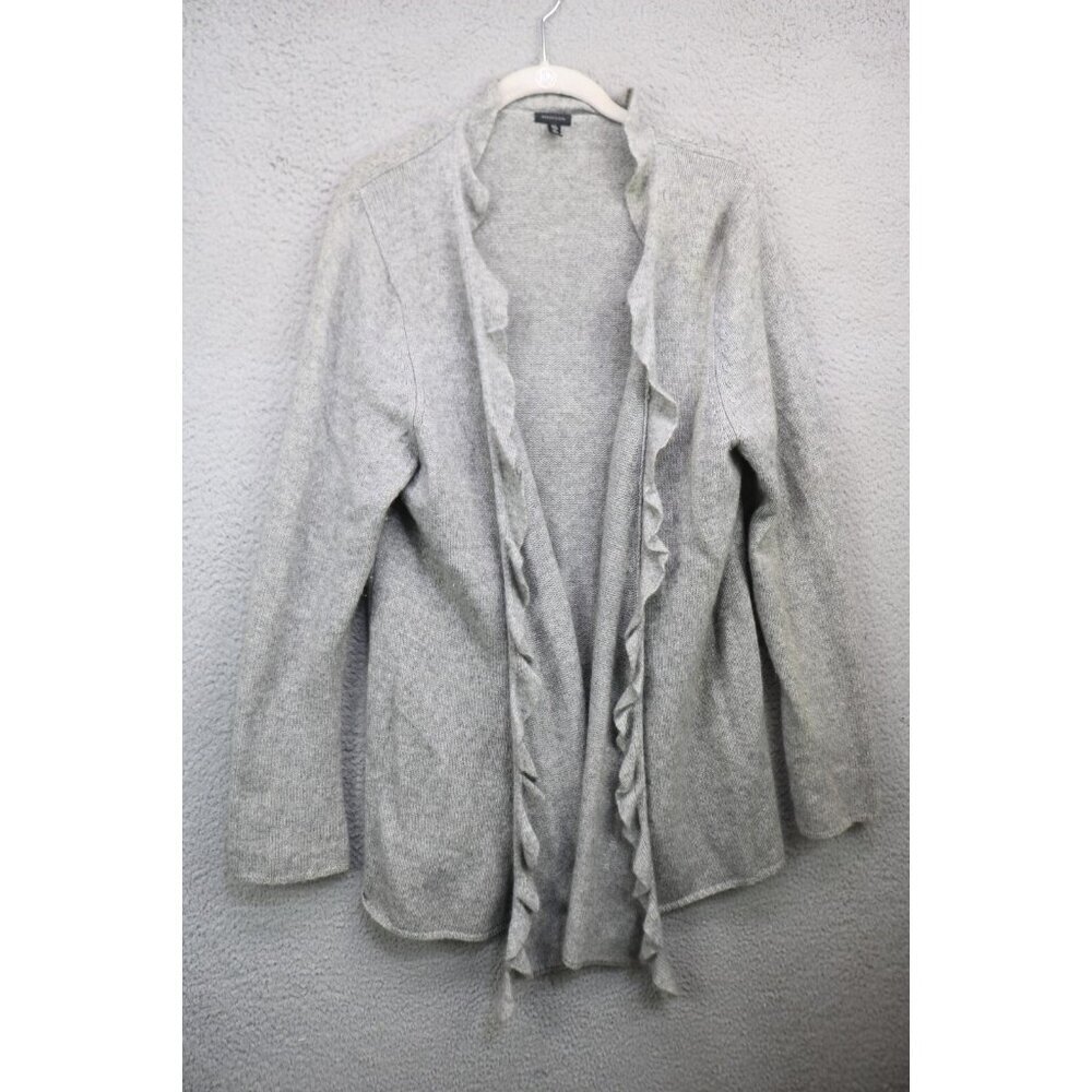 Madison Gray Ruffle Open Front Cardigan-XL-Wool-Cashmere-Quiet Luxury
